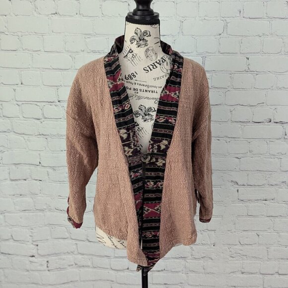 Hilltribe Artsy Boho One Button Jacket S/M S M Linen Tan Brown - Picture 7 of 8
